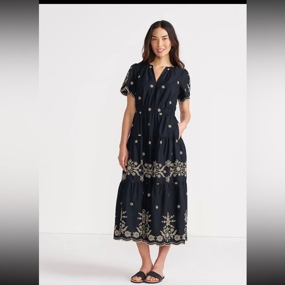Land’s End Tiered Cotton Poplin Embroidered Maxi Dress 
size Medium (10-12) - Picture 1 of 12